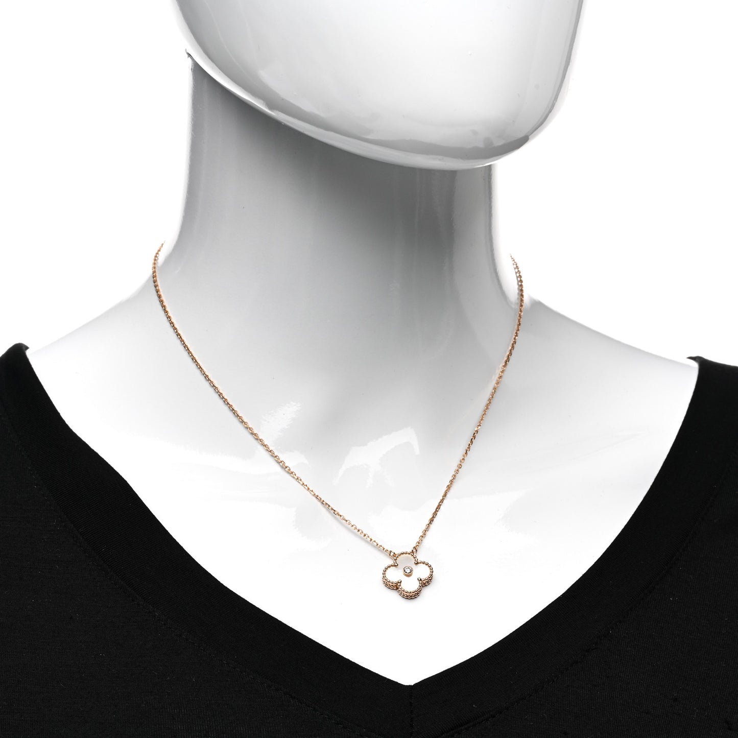 18K Rose Gold Diamond Mother of Pearl Vintage Alhambra Pendant Necklace