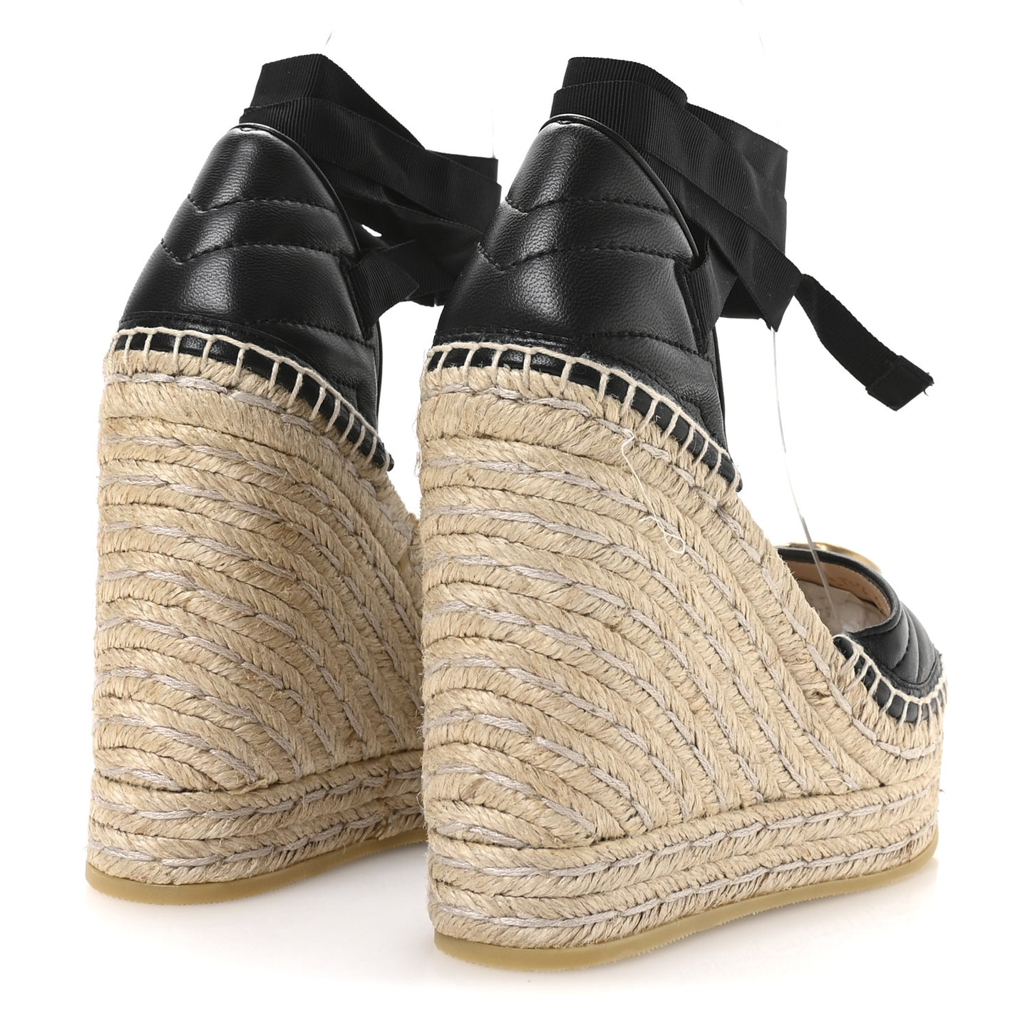 Nappa Matelasse GG Marmont Ankle Wrap Platform 35/120mm Espadrille Wedges 35 Black