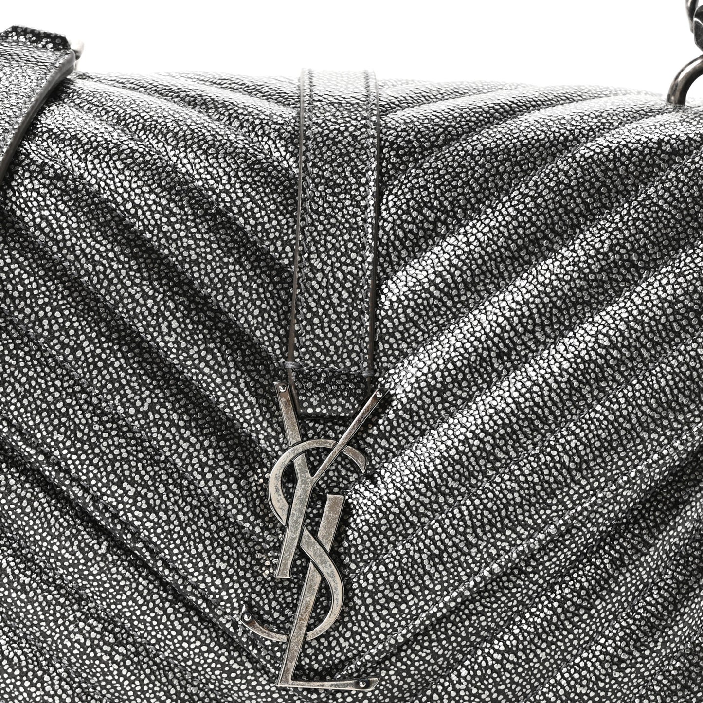 Metallic Grain De Poudre Matelasse Chevron Monogram Medium College Bag Gunmetal