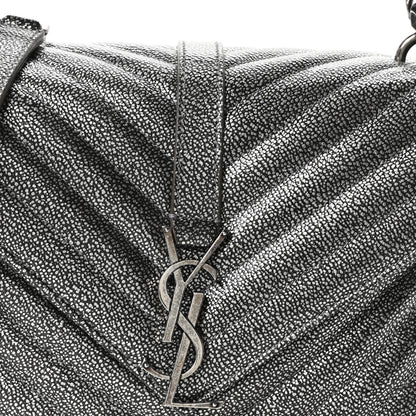Saint Laurent Metallic Grain De Poudre Matelasse Chevron Monogram Medium College Bag Gunmetal 8 of 10