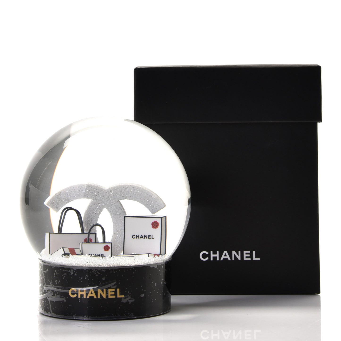 Glass CC Shopping Bag Snow Globe