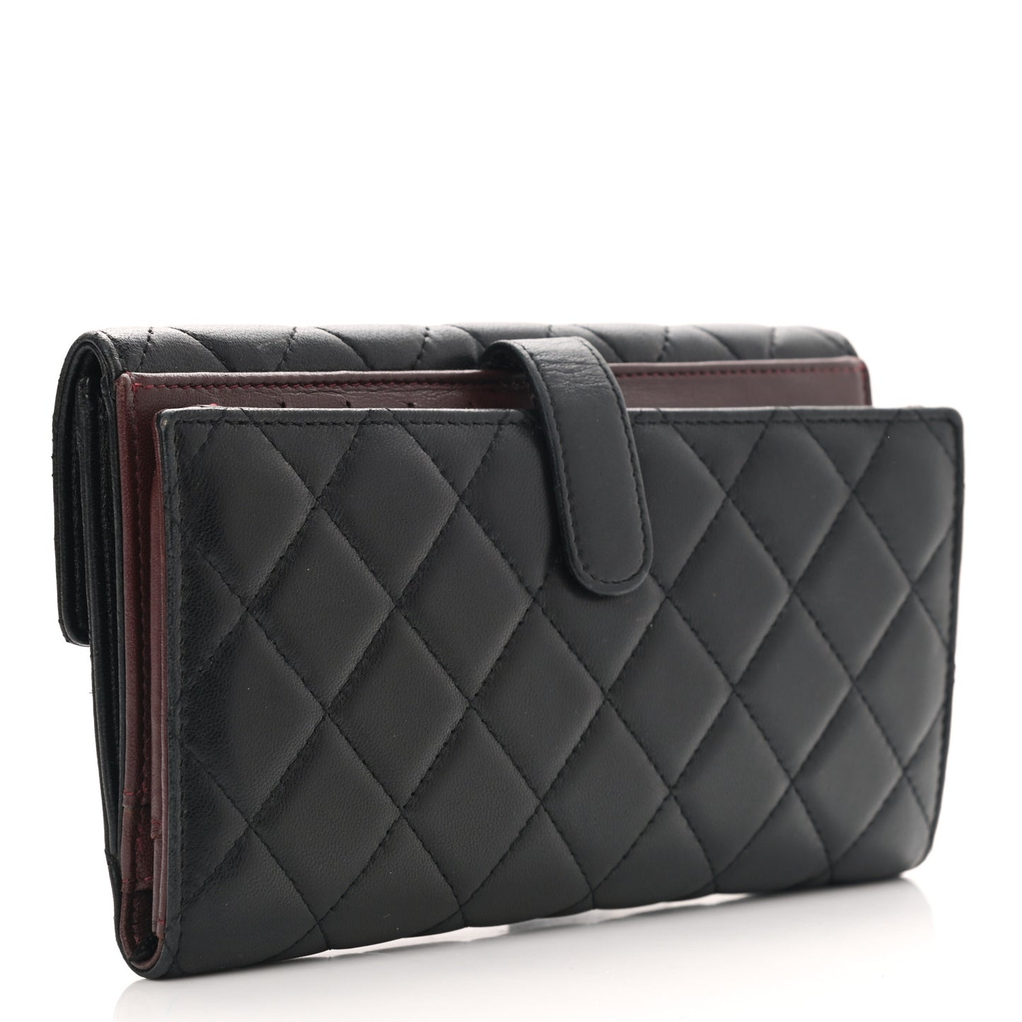 Lambskin Quilted Long Flap Wallet Black