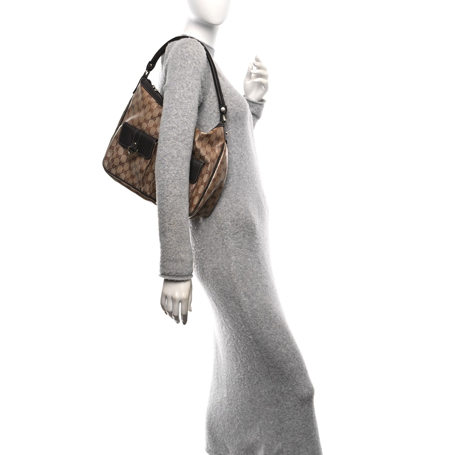 Gucci Crystal Monogram Medium Abbey Pocket Hobo Tote Dark Brown 2 of 11