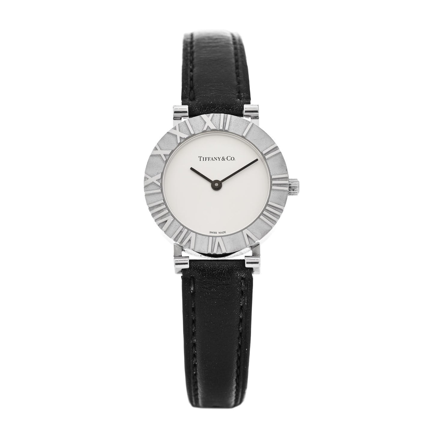 Sterling Silver Calfskin 29mm Atlas Quartz Watch Black