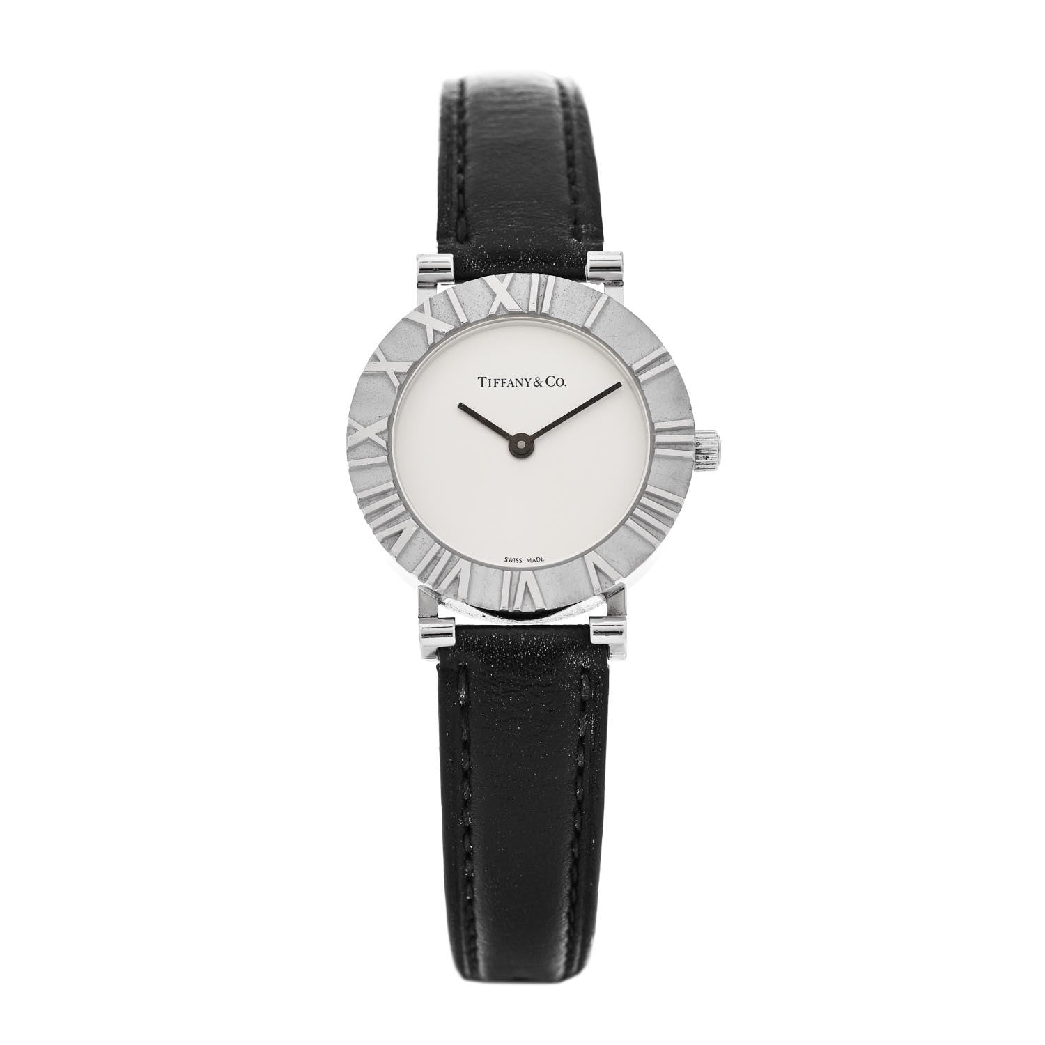 Tiffany Sterling Silver Calfskin 29mm Atlas Quartz Watch Black 1 of 5