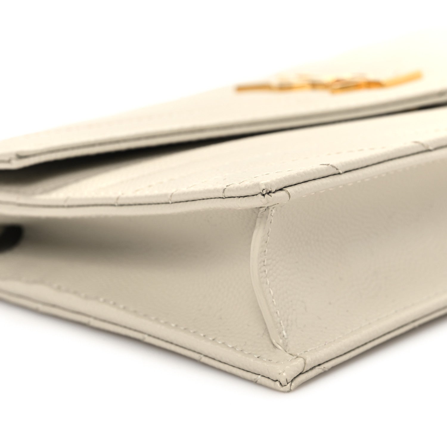 Saint Laurent Grain De Poudre Matelasse Chevron Monogram Envelope Chain Wallet Crema Soft 10 of 12