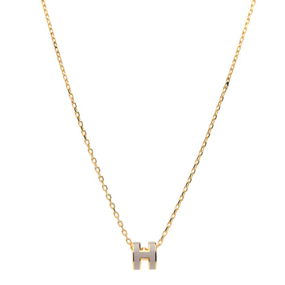 Hermes Lacquered Gold Mini Pop H Pendant Necklace Marron Glace 1 of 7