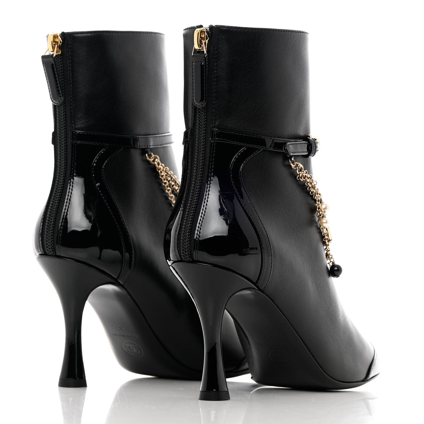 Lambskin Patent Calfskin Ankle Boots 37 Black