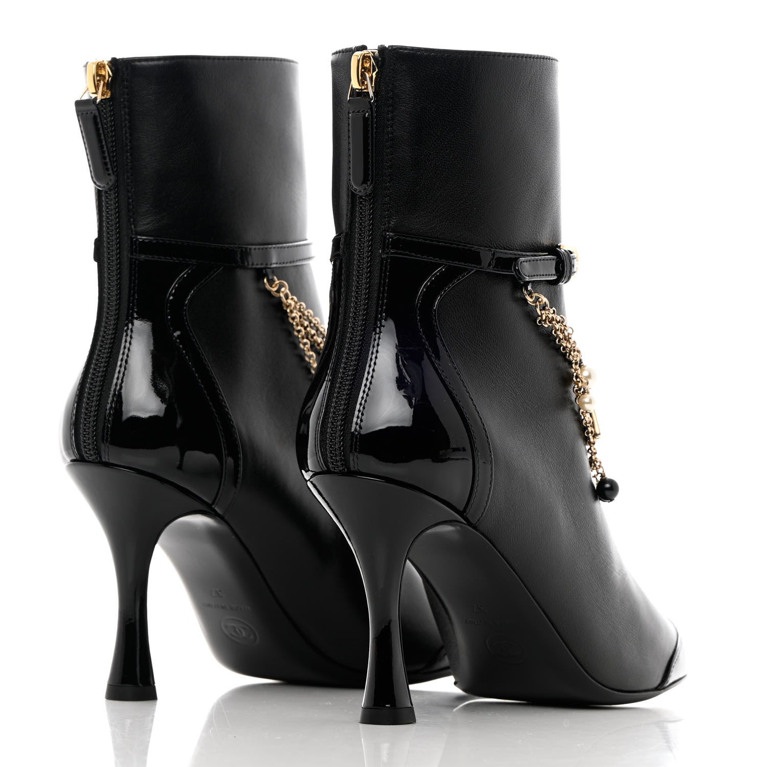 Chanel Lambskin Patent Calfskin Ankle Boots 37 Black 4 of 12