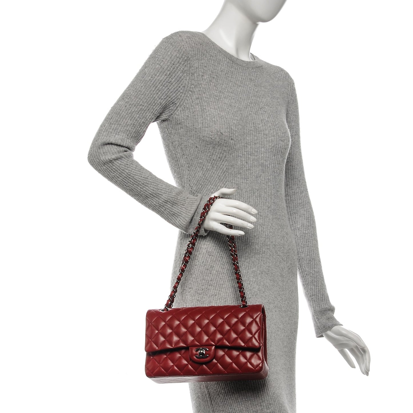 Lambskin Quilted Medium Double Flap Dark Red