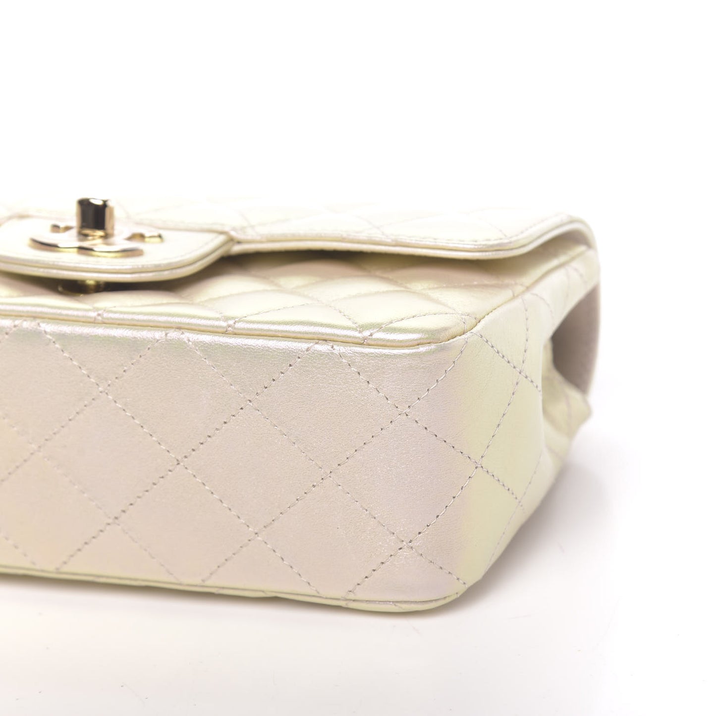 Iridescent Lambskin Quilted Mini Rectangular Flap Ivory
