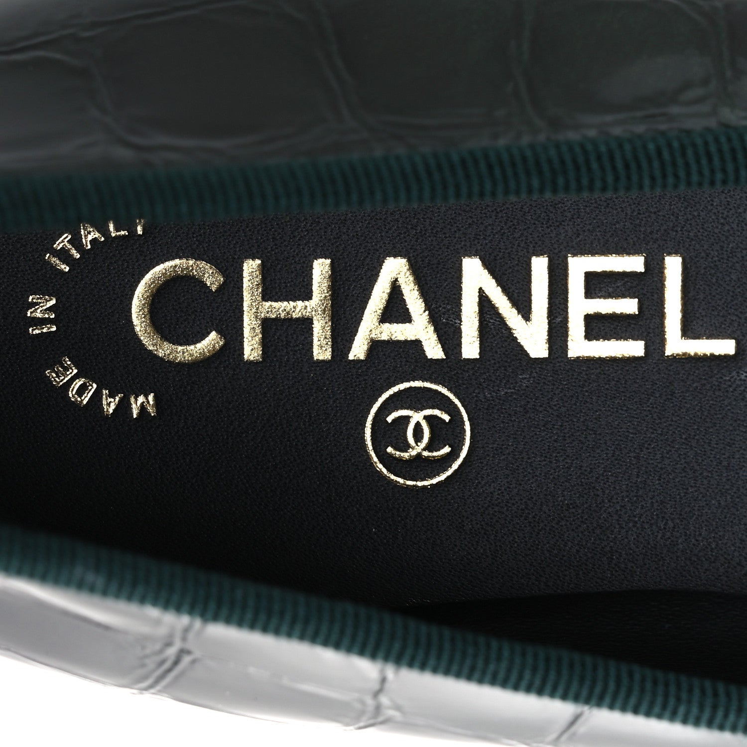 Chanel Crocodile Embossed Patent Calfskin Ballet Flats 38.5 Dark Green Black 9 of 11