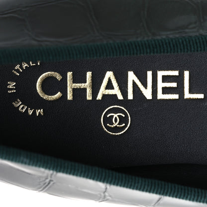 Chanel Crocodile Embossed Patent Calfskin Ballet Flats 38.5 Dark Green Black 9 of 11