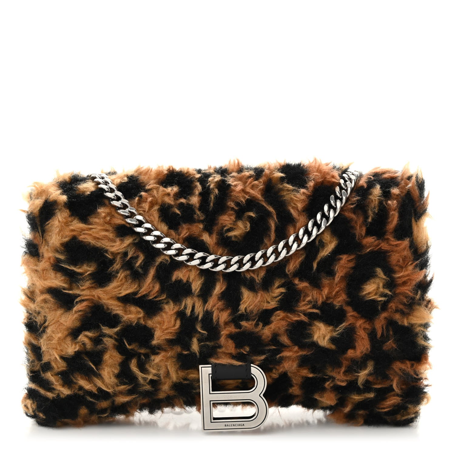Balenciaga Fleece Leopard Print Hourglass Chain Bag Brown 1 of 9