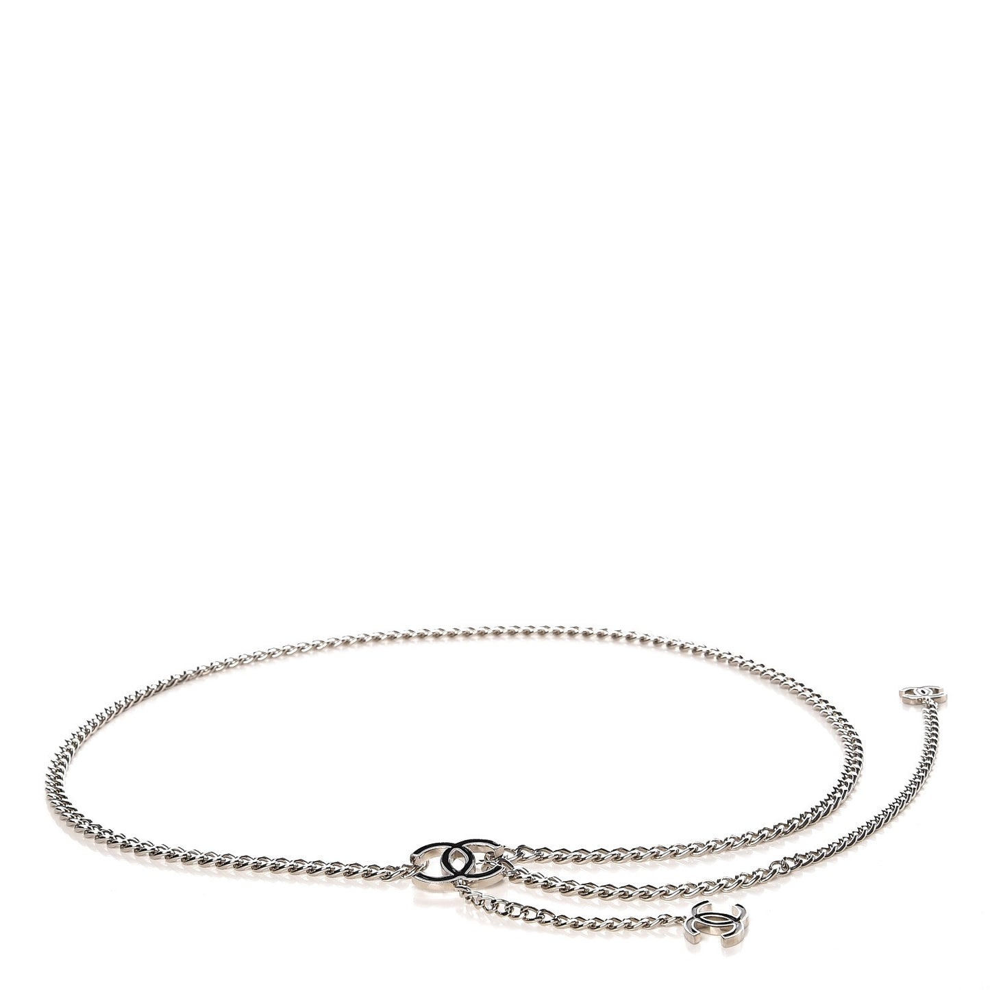 Enamel CC Chain Belt Black Silver