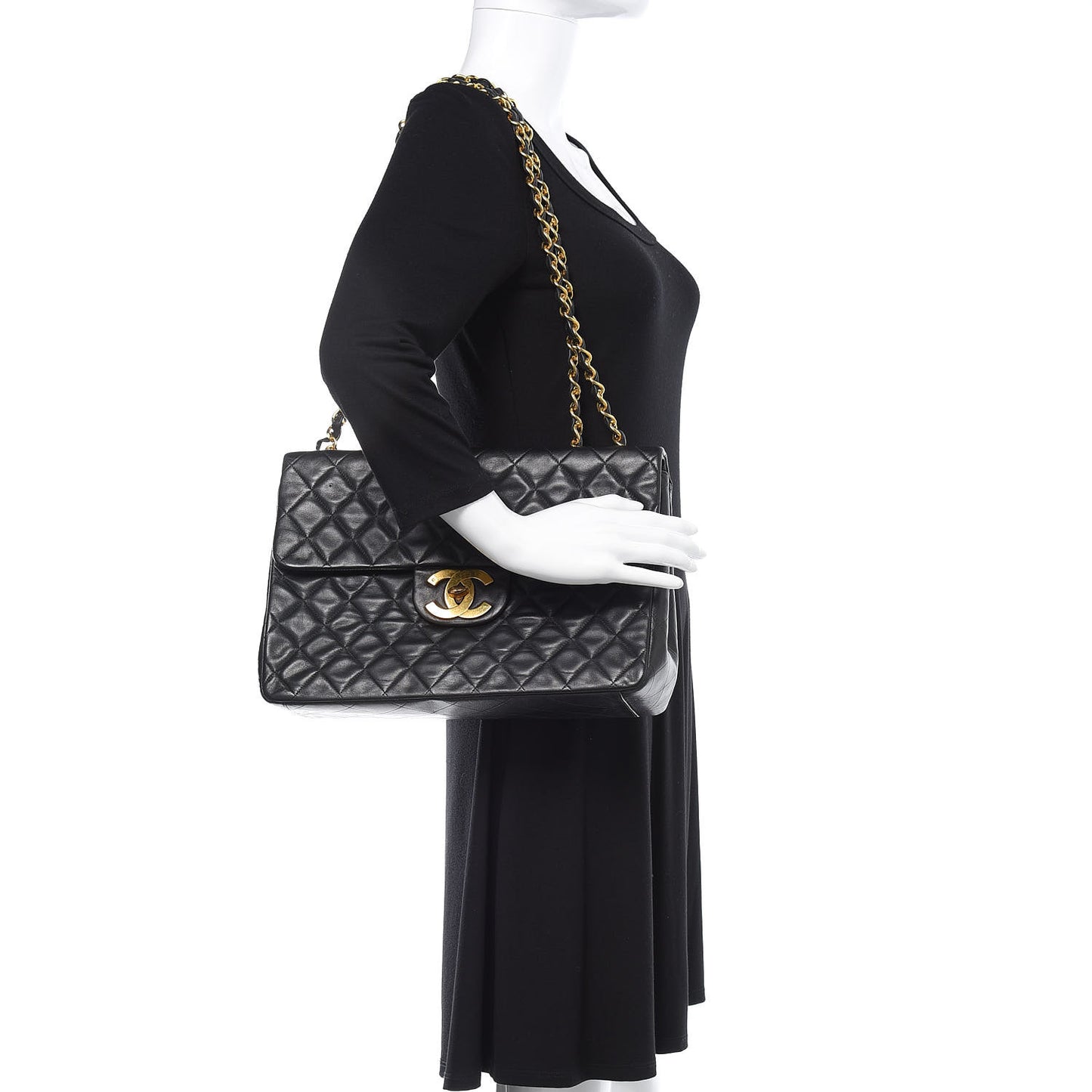 Lambskin Quilted XL Jumbo Single Flap Black
