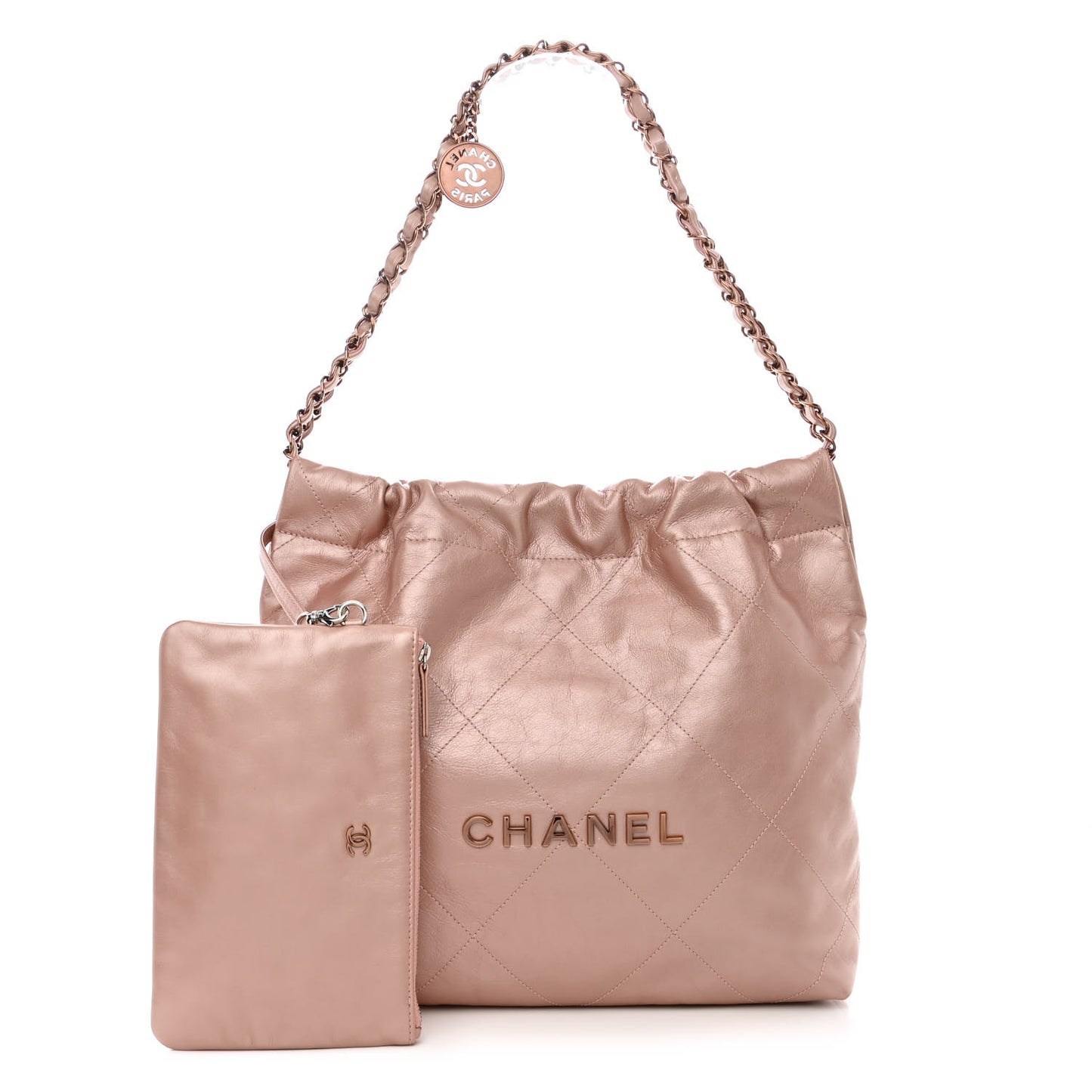 Metallic Calfskin Quilted Small Chanel 22 Pink