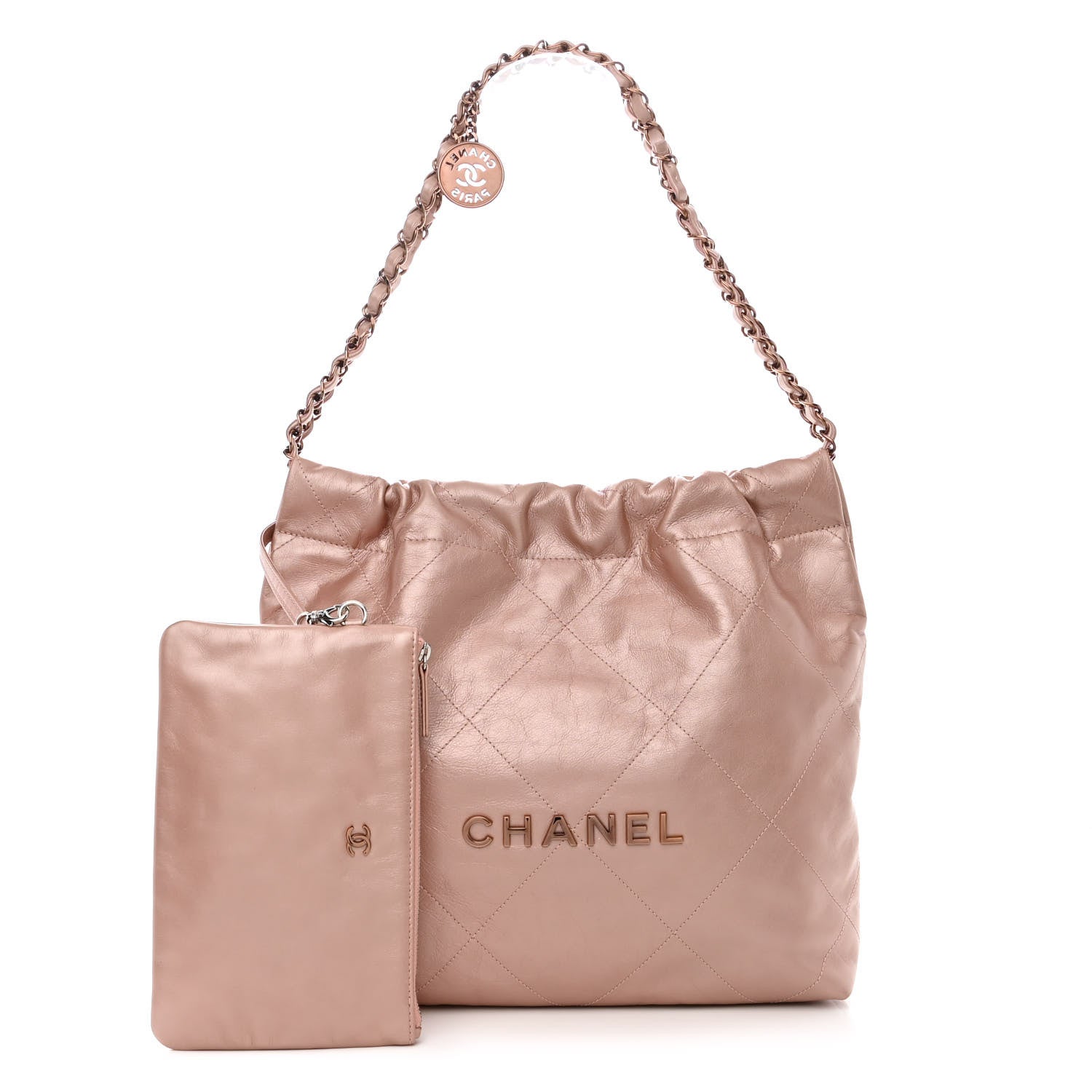 Chanel Metallic Calfskin Quilted Small Chanel 22 Pink 1 of 12