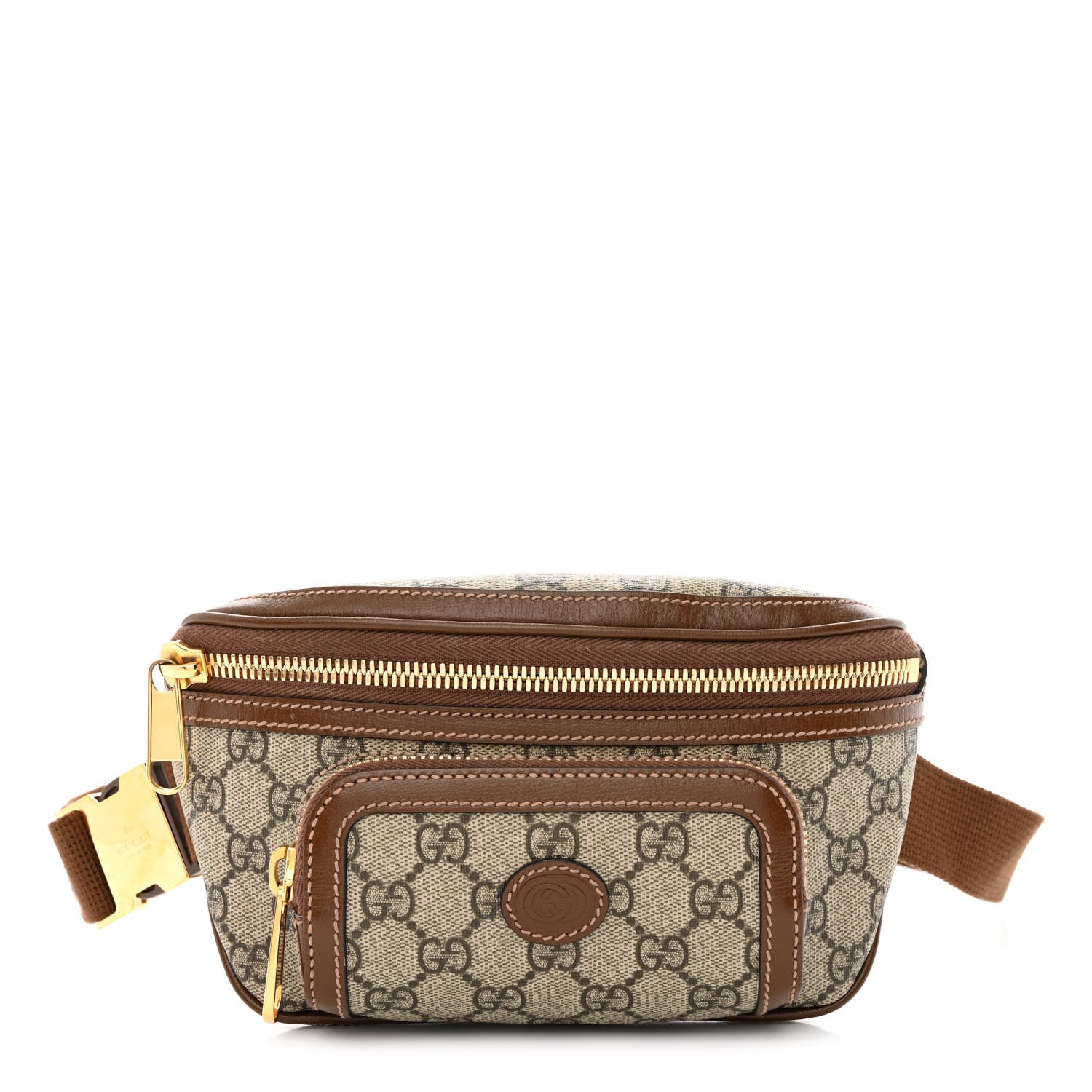 Gucci GG Supreme Monogram Textured Calfskin Retro Interlocking G Belt Bag Beige Ebony Brown Sugar 1 of 10