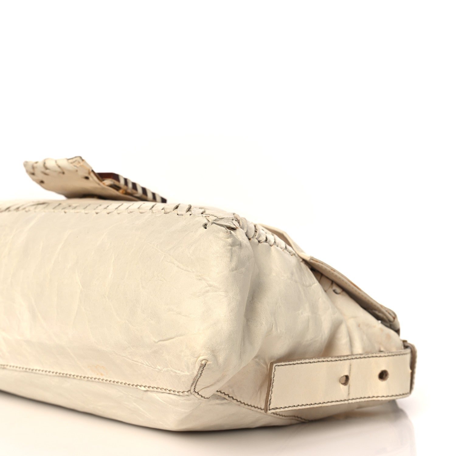 Fendi Goatskin Whipstitch Large Convertible Baguette White 9 of 9
