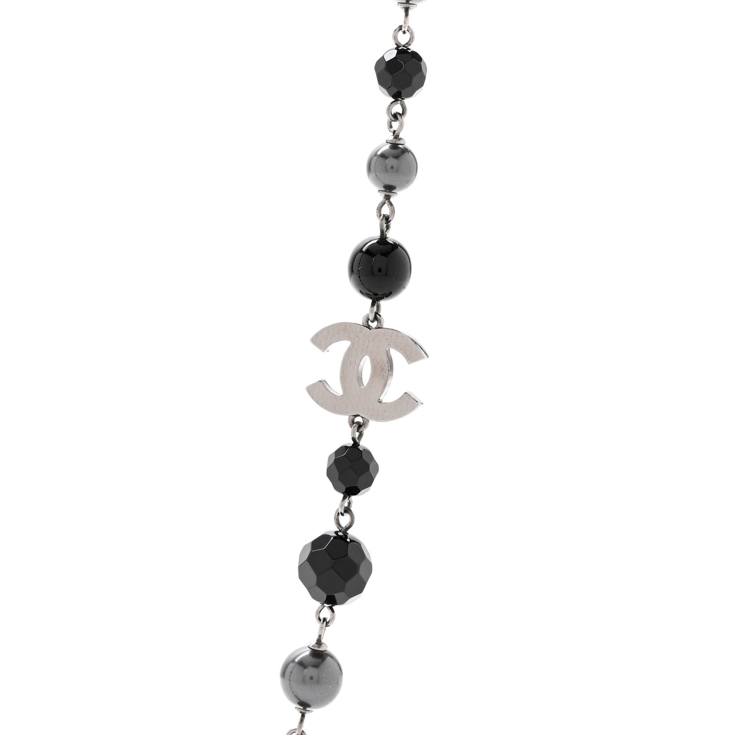 Ruthenium Pearl Beaded CC Long Necklace Black