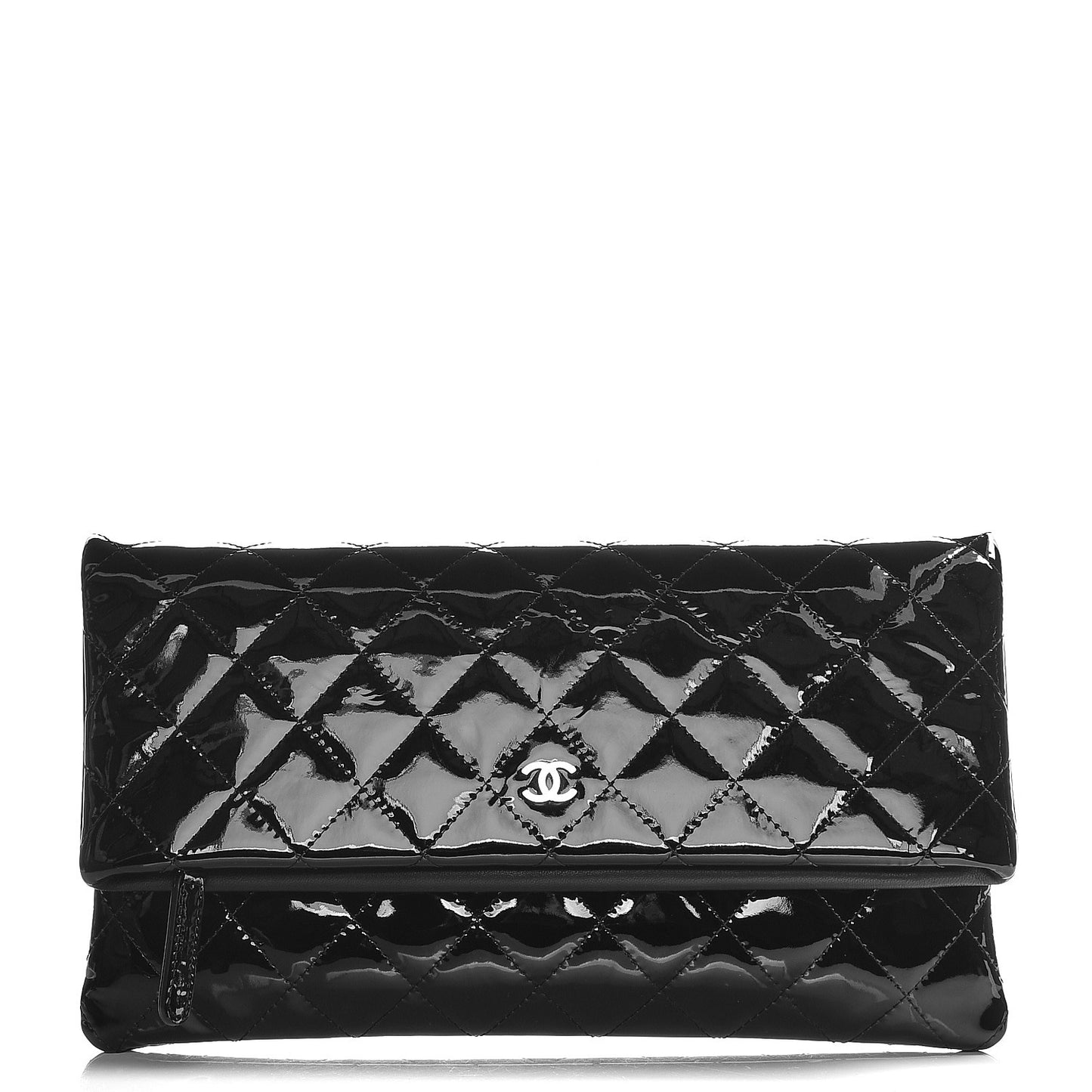 Patent Calfskin Quilted Beauty CC Clutch Black