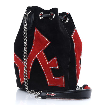 Christian Louboutin Suede Mary Jane Love Bucket Black Red 3 of 8
