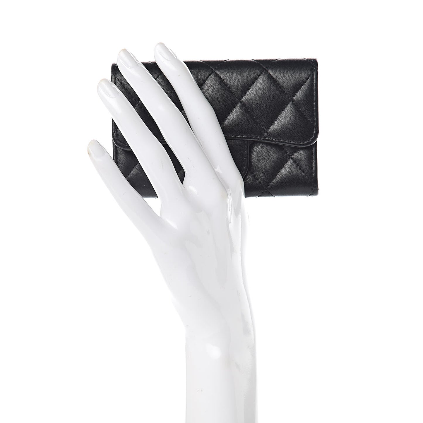 Lambskin Quilted Flap Card Holder Black