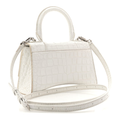 Balenciaga Shiny Calfskin Crocodile Embossed Hourglass Top Handle Bag XS White 3 of 14