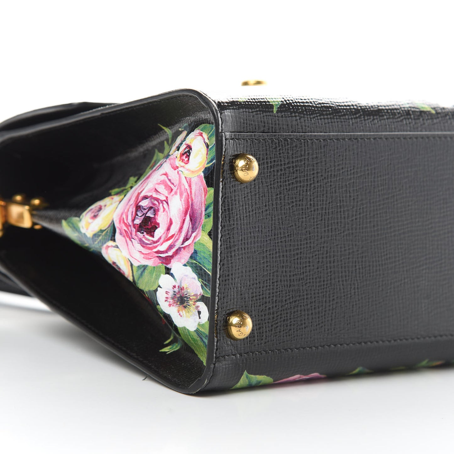 Grained Calfskin Floral Printed Medium Welcome Satchel Black White