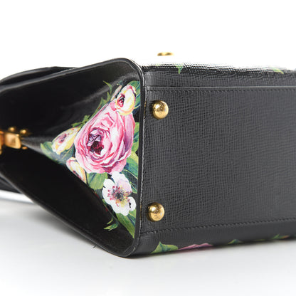 Dolce & Gabbana Grained Calfskin Floral Printed Medium Welcome Satchel Black White 8 of 12