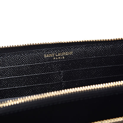Saint Laurent Grain De Poudre Matelasse Chevron Monogram Zip Around Wallet Black 5 of 5