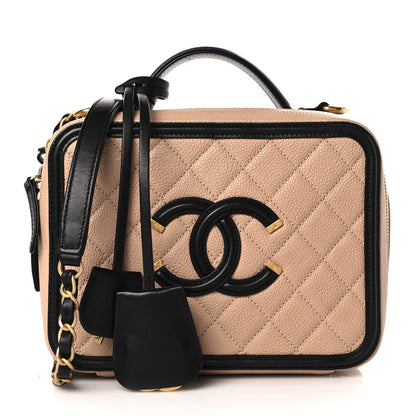 Chanel Caviar Quilted Medium CC Filigree Vanity Case Beige Black 1 of 9