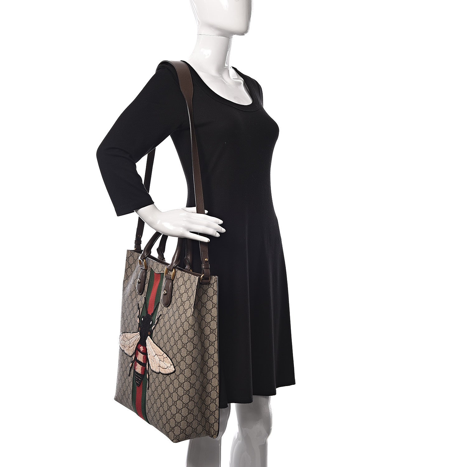 Gucci GG Supreme Monogram Web Animalier Bee Vertical Tote Brown 2 of 14