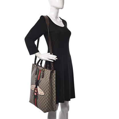 Gucci GG Supreme Monogram Web Animalier Bee Vertical Tote Brown 2 of 14