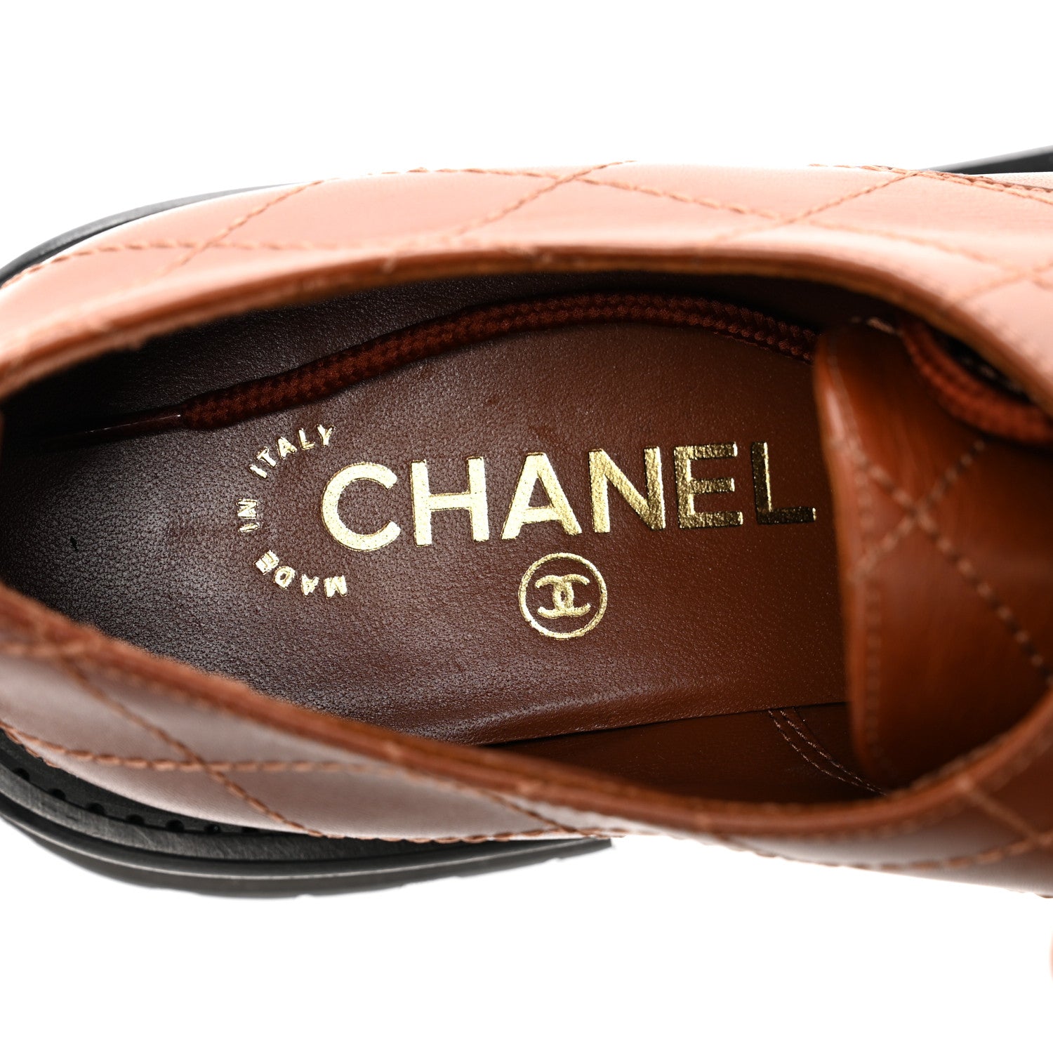Chanel Calfskin Patent Stitched Cap Toe Lace Up Oxfords 39 Brown Black 7 of 7