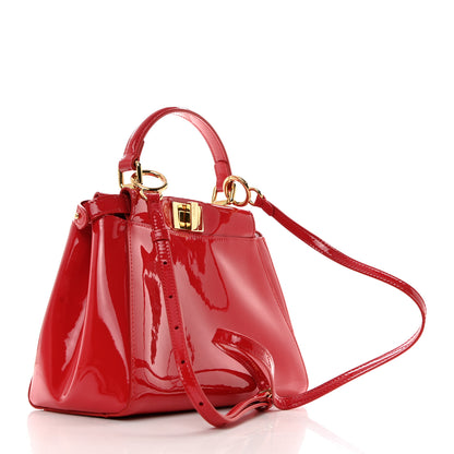 Fendi Vitello Vernice Mou Mini Peekaboo Iconic Satchel Rosso Cardinale 3 of 10