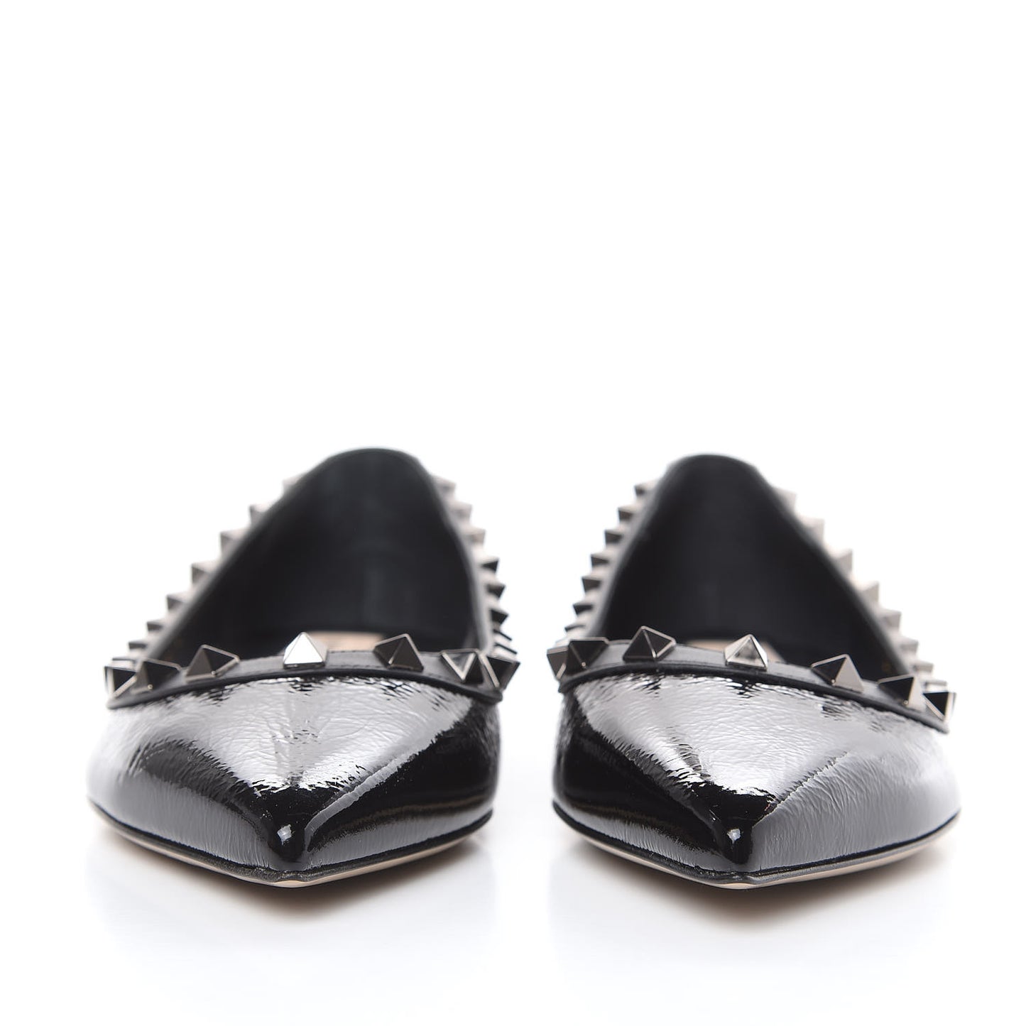 Wrinkled Patent Rockstud Ballerina Flats 36 Black