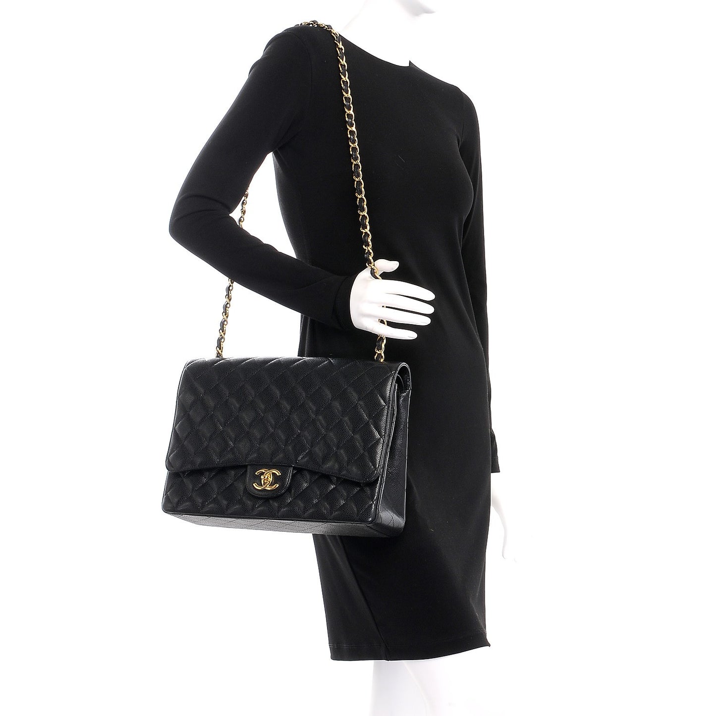 Caviar Quilted Maxi Double Flap Black