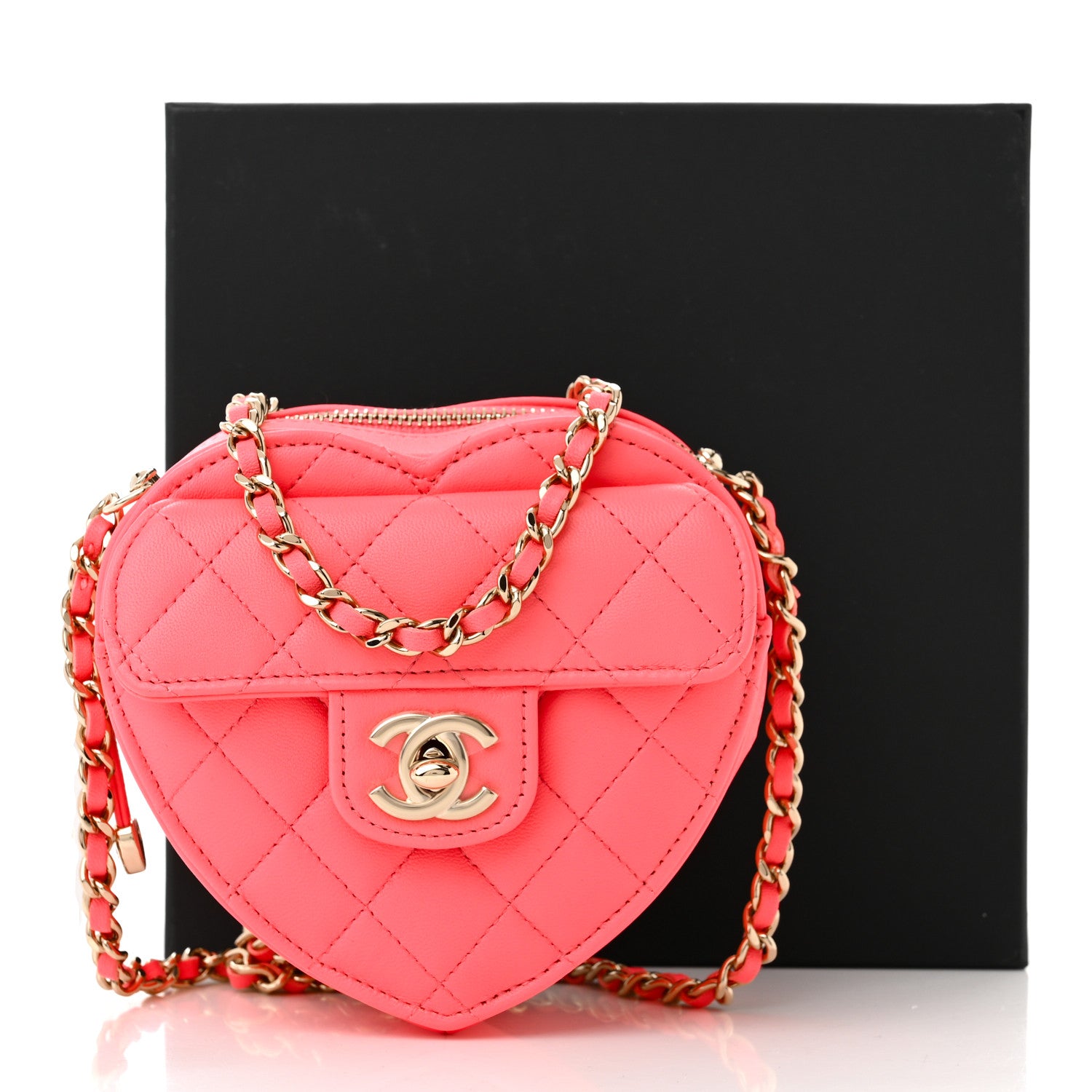 Chanel Lambskin Quilted CC In Love Heart Clutch With Chain Pink 11 of 11