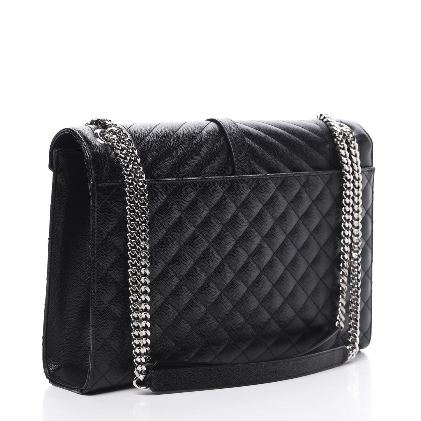 Grain De Poudre Textured Mixed Matelasse Large Triquilt Monogram Satchel Black
