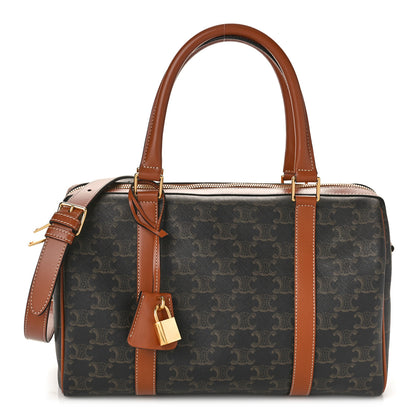 Celine Triomphe Canvas Calfskin Boston Bag Tan 1 of 8