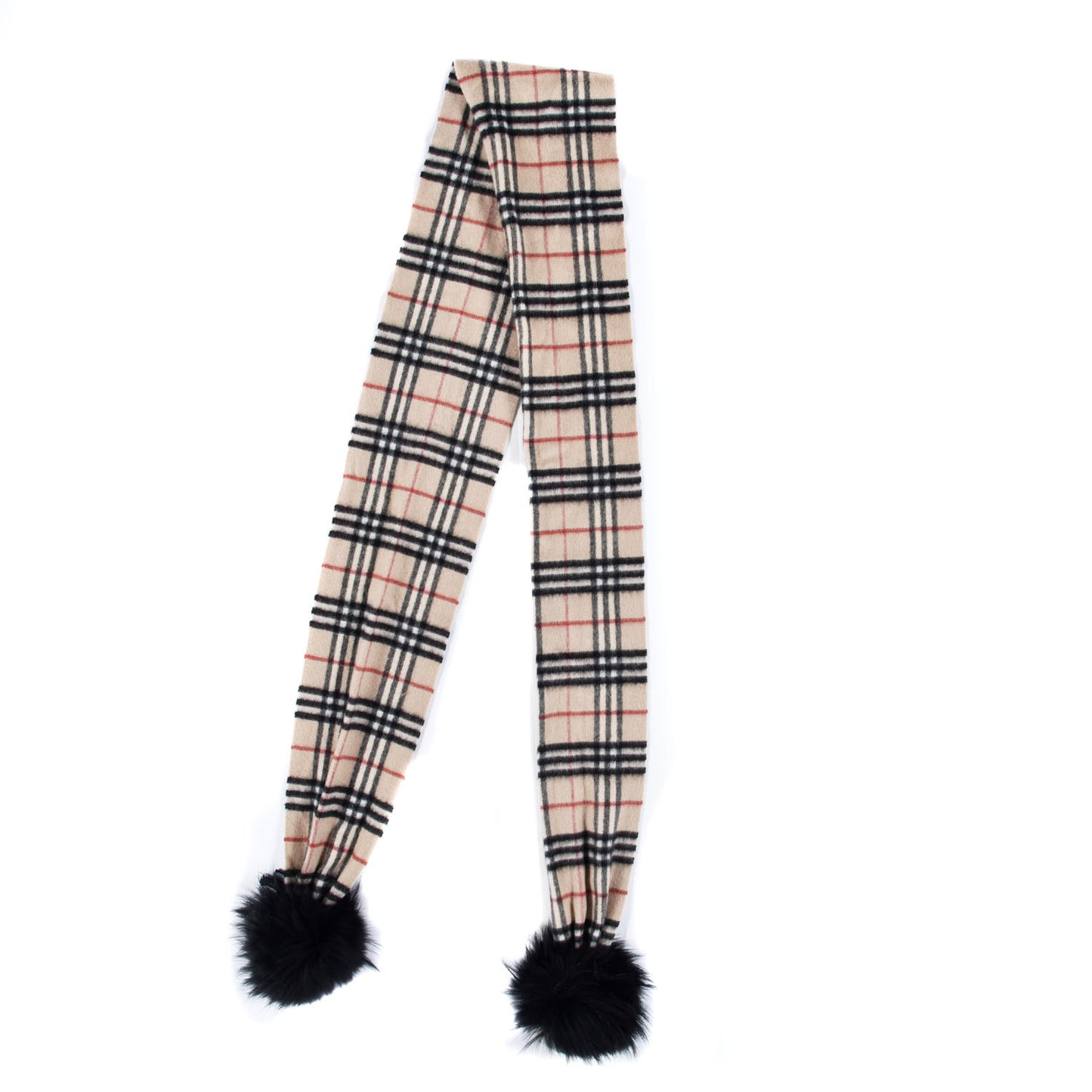 Cashmere Check Fox Fur Scarf Camel