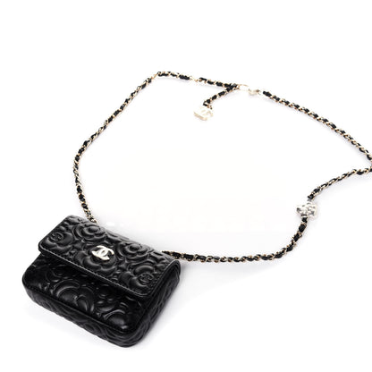 Chanel Lambskin Camellia Embossed Chain Belt Bag Black 12 of 14