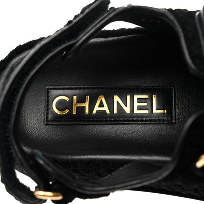 Chanel Tweed Velcro Dad Sandals 35 Black 7 of 9