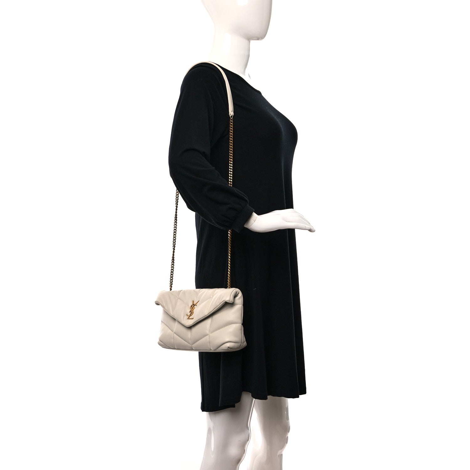 Saint Laurent Lambskin Quilted Small Loulou Puffer Monogram Chain Satchel Crema Soft 2 of 10