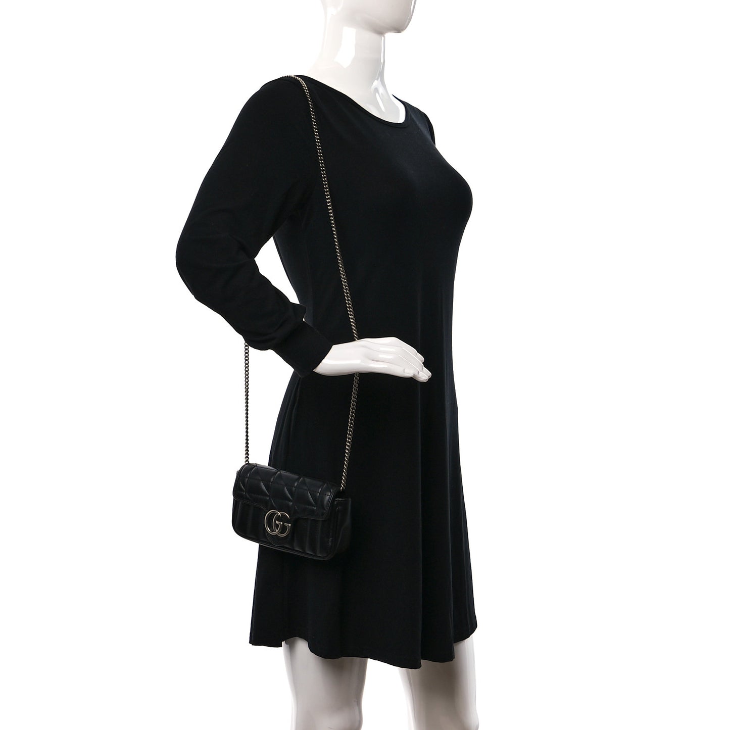 Calfskin Matelasse Aria Super Mini GG Marmont Shoulder Bag Black