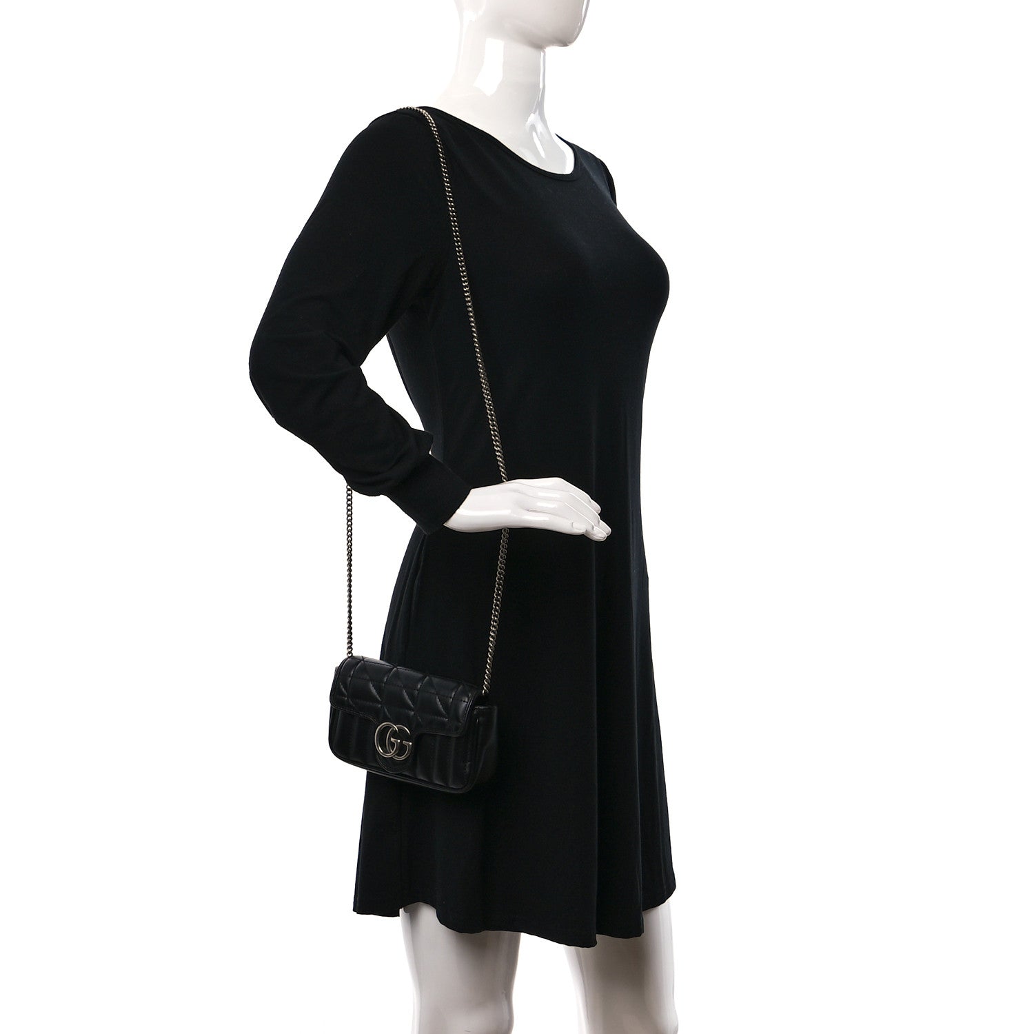 Gucci Calfskin Matelasse Aria Super Mini GG Marmont Shoulder Bag Black 2 of 9