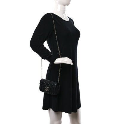Gucci Calfskin Matelasse Aria Super Mini GG Marmont Shoulder Bag Black 2 of 9