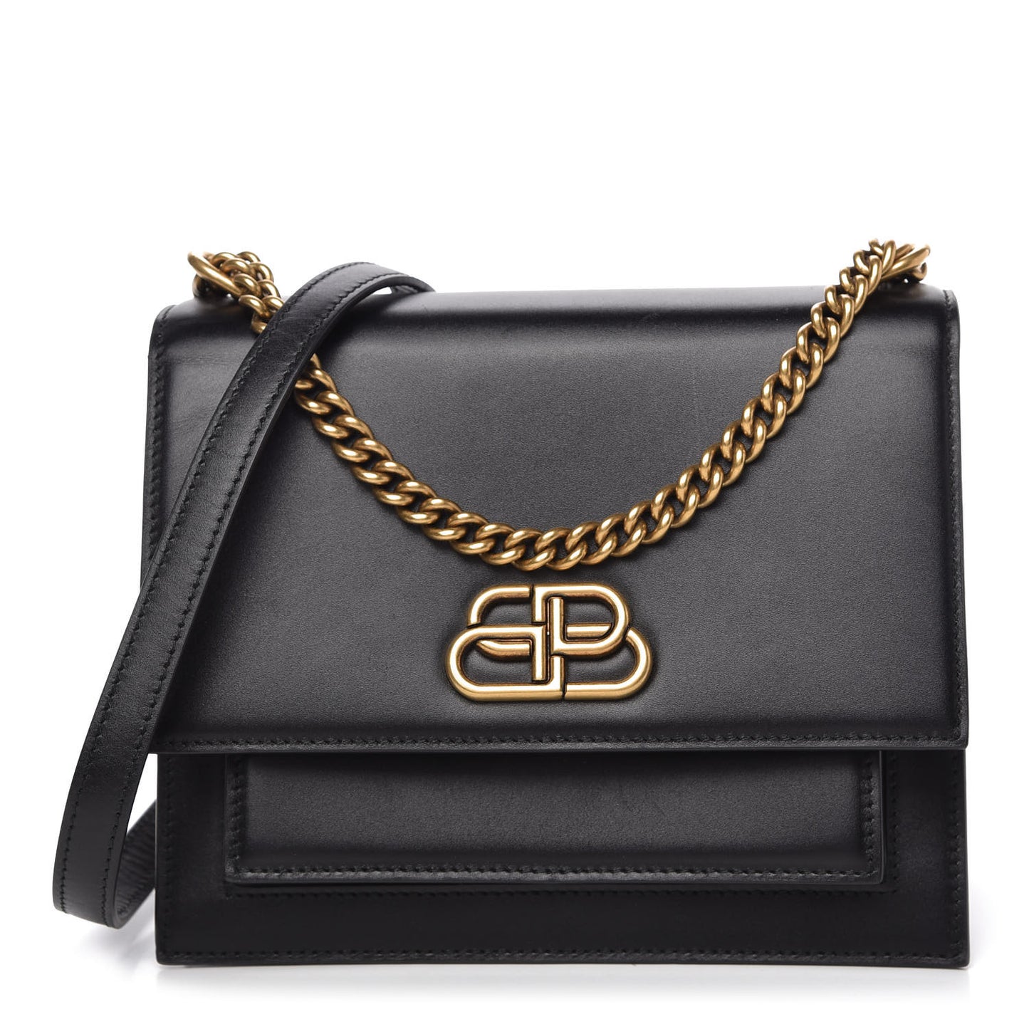 Box Calfskin S Sharp Chain Shoulder Bag Black